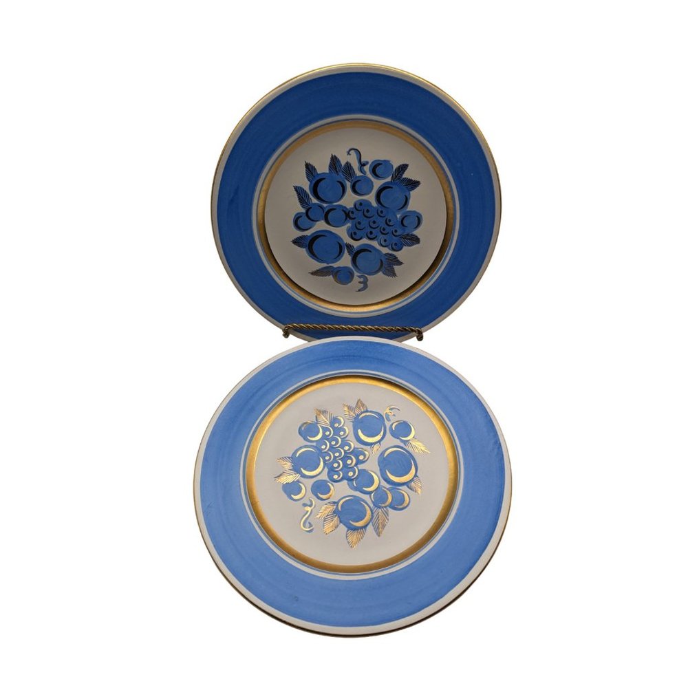 Lot of 2 Vintage Stangl Pottery "Concord" Dinner Plate  White Blue & Gold 11” - Picture 2 of 10